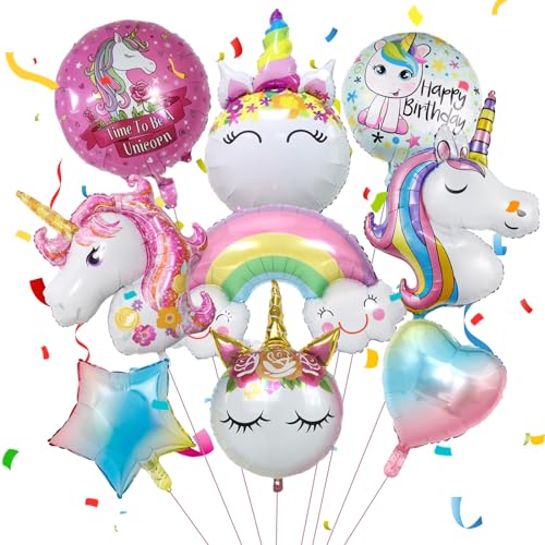 Lithyc 9-Teiliges Einhorn Luftballons, Unicorn Geburtstagsdeko, Einhorn-Ballon-Set,Kinder-Mottoparty, Einhorn-Ballon-Dekorationen, Geeignet FüR MäDchen-Geburtstags-Feiertagsparty-Dekorationen von Lithyc