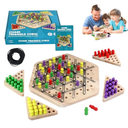 Lithyc Dreieck Schachspiel - Ketten Dreieck Schachspiel - Spiel Mit GummibäNdern Dreieck,2–4 Spieler Triggle Spiel Holz Geschenkspiel FüR Erwachsene Jungen Und MäDchen Ab 9 Jahren von Lithyc