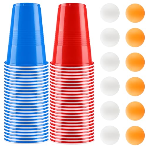 Litimkat Bierpong Becher Set,Beerpong Partybecher Enthält 50 Becher (500ML) und 12 Tischtennisbälle,mehrwegbecher,Für Party Trinkspiele,Party Geburtstag Festivals Hochzeit Camping von Litimkat