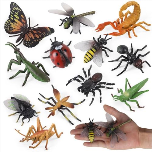 Litinliv 12 Stück Große Kunststoff Realistische Insekten, Realistische Insekt Spielzeug Figuren, Kunststoff Käfer Figuren Set, Marienkäfer Biene Schmetterling, Insekt Party Favors, Insekten Spielzeug von Litinliv