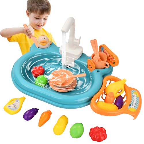 Litinliv Kinderwaschbecken Spielküche, Waschbecken Kinder mit Wasserfunktion, Küchenspüle Spielzeug Set, Spielspüle Spielzeug, Rollenspiel Geschenk für Kinder, Mädchen und Jungen von Litinliv