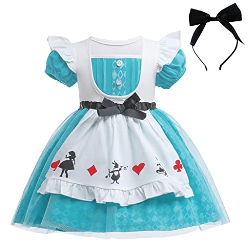 Lito Angels Alice im Wunderland Kleid mit Stirnband für Kinder Mädchen, Casual Kostüm Verkleidung Sommerkleid, Größe 3-4 Jahre 104 von Lito Angels