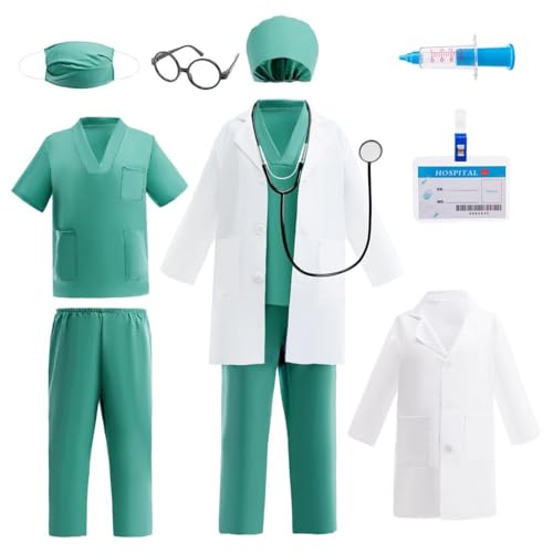 Lito Angels Arztkostüm Kinder Set mit Kittel, OP-Kleidung, Haube, Maske und Medizinisches Zubehör für Jungen Mädchen, Berufetag, Rollenspiel, Halloween, Cosplay, Alter 8-9 Jahre 134 Grün Lito Angels Arztkostüm Kinder Set mit Kittel, OP-Kleidung, Haube, Maske und Medizinisches Zubehör für Jungen Mädchen, Berufetag, Rollenspiel, Halloween, Cosplay, Alter 8-9 Jahre 134 Grün von Lito Angels