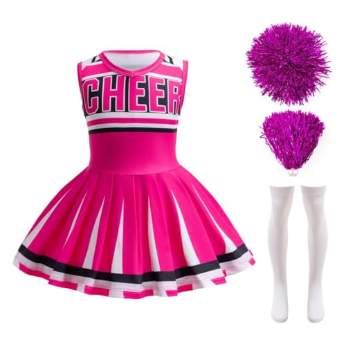 Lito Angels Cheerleader Kostüm Kleid Outfit Verkleidung mit pompons und Socken für Kleinkind Mädchen Größe 11-12 Jahre 152, Neonpink von Lito Angels