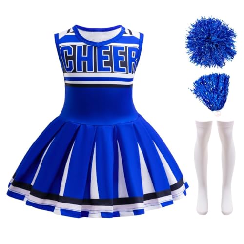 Lito Angels Cheerleader Kostüm Kleid Outfit Verkleidung mit pompons und Socken für Kleinkind Mädchen Größe 3-4 Jahre 104, Blau von Lito Angels