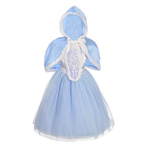 Lito Angels Cinderella Aschenputtel Kostüm Kleid Verkleiden mit Umhang für Kinder Mädchen Größe 7-8 Jahre 128, Blau von Lito Angels
