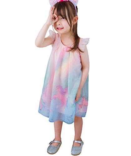 Lito Angels Einhorn Sommerkleid für Kinder Mädchen, Geburtstag Party Prinzessin Kleid, Größe 4 Jahre 104, Rosa Bunt von Lito Angels