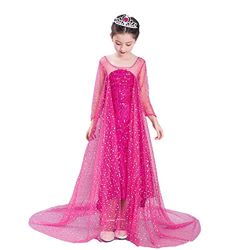 Lito Angels Eiskönigin Prinzessin Elsa Pailletten Pink Kleid mit Schleppe für Kinder Mädchen, Verkleidung Kostüm, Größe 5-6 Jahre 116 von Lito Angels