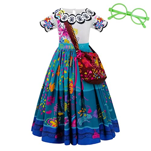 Lito Angels Encanto Mirabel Kleid Kostüm Verkleidung mit Tasche und Brille Grün für Kinder Mädchen Größe 4-5 Jahre 110 (Tag-Nummer 120) von Lito Angels