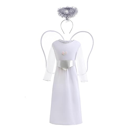 Lito Angels Engel Kostüm weißes Kleid Verkleidung mit Flügel und Heiligenschein für Kleinkind Mädchen, Größe 5-7 Jahre 116 122 (Tag-Nummer 0M) von Lito Angels