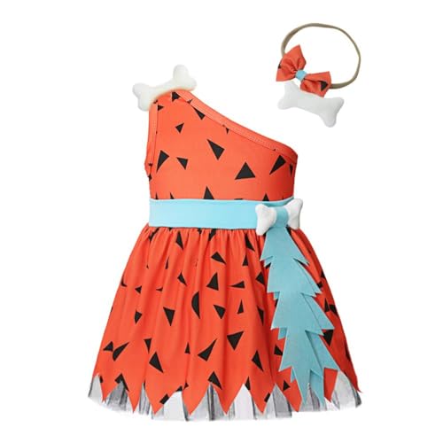 Lito Angels Flintstones Pebbles Kostüm Kleid Verkleidung mit Stirnband für Baby Mädchen Größe 6-12 Monate 74 80, Orange (Tag-Nummer 70) von Lito Angels