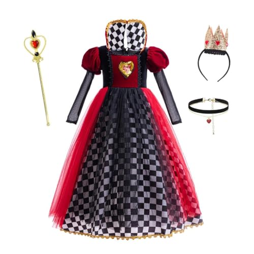 Lito Angels Herzkönigin Alice im Wunderland Kostüm Kleid Verkleidung mit Zubehör für Kinder Mädchen Größe 8-9 Jahre 134, Rot Schwarz (Tag-Nummer 140) von Lito Angels