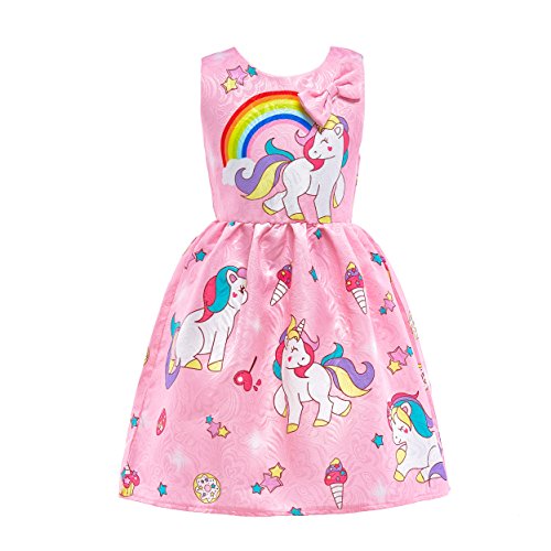 Lito Angels Einhorn Kleid Kostüm für Kinder Mädchen, Sommerkleid Freizeitkleidung Verkleidung, Größe 6-7 Jahre 122, Stil D - Rosa von Lito Angels