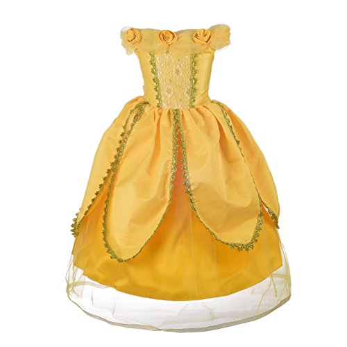 Lito Angels Kinder Mädchen Die Schöne und das Biest Prinzessin Belle Kostüm Kleid Verkleidung Größe 8-9 Jahre 134, Gelb von Lito Angels