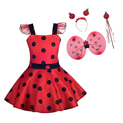 Lito Angels Kinder Mädchen Ladybug Marienkäfer Kostüm Polka Dots Kleid mit Flügeln, Haarreifen und Zubehör, Größe 2-3 Jahre 98 (Tag-Nummer 100), Rot von Lito Angels