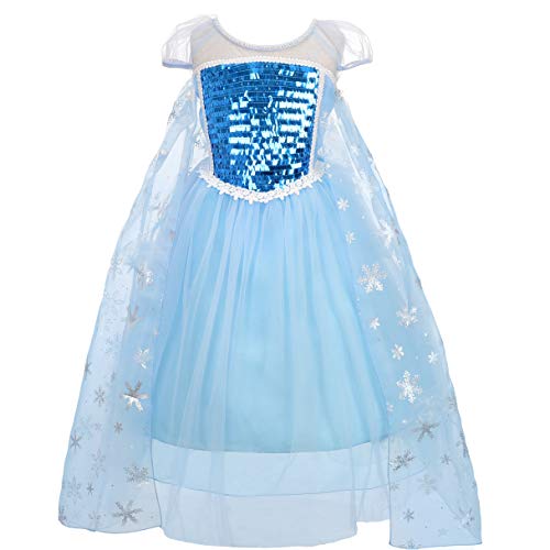 Lito Angels Kinder Mädchen Prinzessin Elsa Kostüm Kleid Verkleidung mit Cape Größe 9-10 Jahre 140 Stile A - Kurzarm von Lito Angels