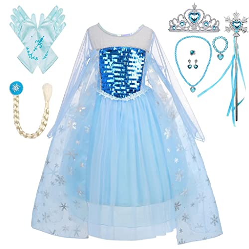 Lito Angels Kinder Mädchen Prinzessin Elsa Eiskönigin Kostüm Kleid Verkleidung mit Umhang und Zubehör Größe 5-6 Jahre 116 Stile A - Langarm von Lito Angels