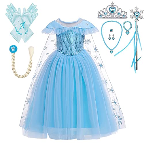 Lito Angels Kinder Mädchen Prinzessin ELSA Kostüm Kleid Verkleidung mit Umhang und Zubehör Größe 2-3 Jahre 98 Stile B von Lito Angels