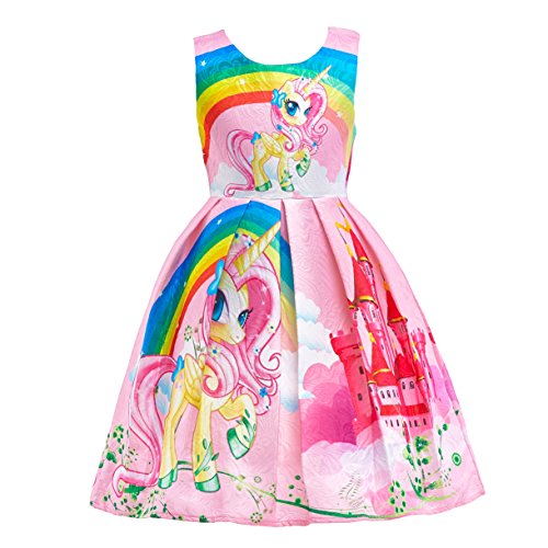 Lito Angels Einhorn Kleid Kostüm für Kinder Mädchen, Little Pony Prinzessin Sommerkleid Geburtstag Kinderkleidung, Größe 9-10 Jahre 140, Stil C - Rosa von Lito Angels