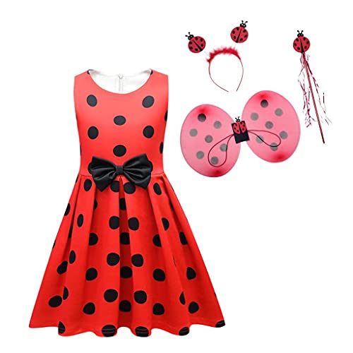 Lito Angels Ladybug Marienkäfer Kostüm Kleid mit Flügeln, Haarreifen und Zubehör für Kinder Mädchen, Rot Schwarz Polka Dot Verkleidung, Größe 10-12 Jahre 146 152, 289 (Tag-Nummer 160) von Lito Angels