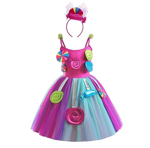 Lito Angels Lutscher Süssigkeit Karneval Kostüm Kleid Verkleidung mit Haarreifen für Kinder Mädchen, Größe 11-12 Jahre 152, Lila Regenbogen (Tag-Nummer 150) von Lito Angels