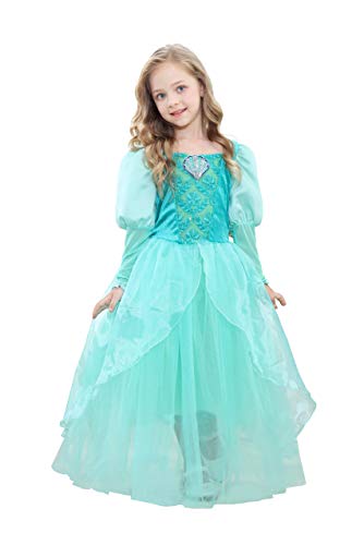 Lito Angels Jasmin Arielle Meerjungfrau Langarm Prinzessin Kostüm Kleid Verkleiden für Kinder Mädchen Größe 4-5 Jahre 110 Grün von Lito Angels