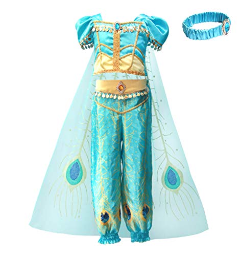 Lito Angels Prinzessin Jasmin Kleid Kostüm Verkleidung Outfit mit Schleppe und Stirnband für Kleinkind Mädchen Größe 6-7 Jahre 122 B von Lito Angels