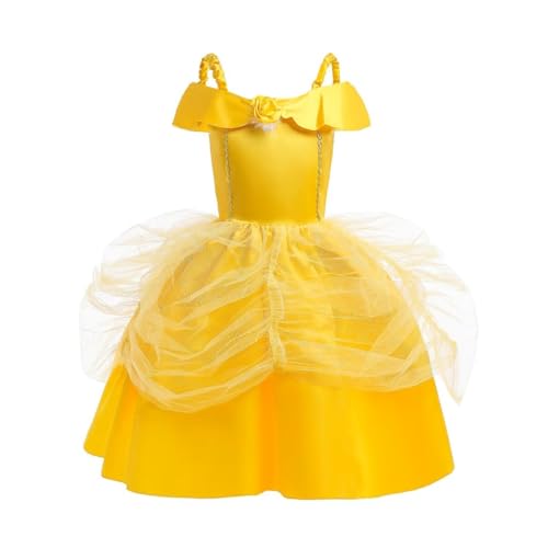 Lito Angels Prinzessin Belle gelbes Kleid Ballkleid Schöne und das Biest Kostüm Verkleiden für Kinder Mädchen Größe 6-8 Jahre 122 128, Stile A von Lito Angels