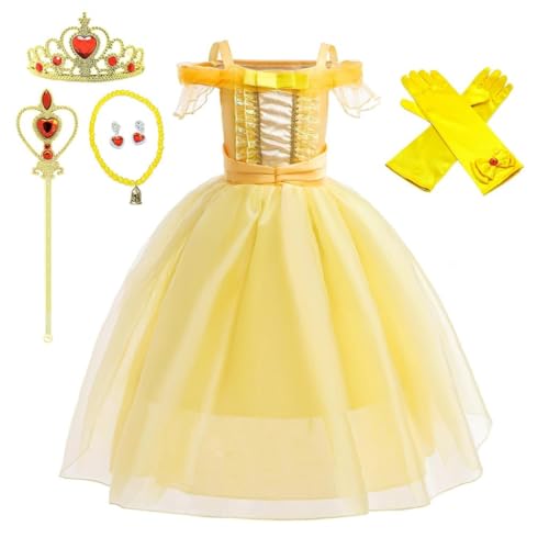 Lito Angels Prinzessin Belle Kleid Kostüm mit Zubehör für Kinder Mädchen Die Schöne und das Biest Verkleidung Größe 4-5 Jahre 110 von Lito Angels