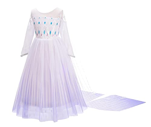 Lito Angels Kinder Mädchen Prinzessin ELSA Weißes Kleid Kostüm mit Cape, Eiskönigin 2 Verkleidung Größe 7-8 Jahre 128, 262 von Lito Angels