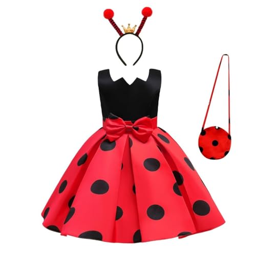 Lito Angels Marienkäfer Ladybug Kleid Kostüm Verkleidung mit Haarreif und Tasche Kinder Mädchen Größe 8-9 Jahre 134 von Lito Angels