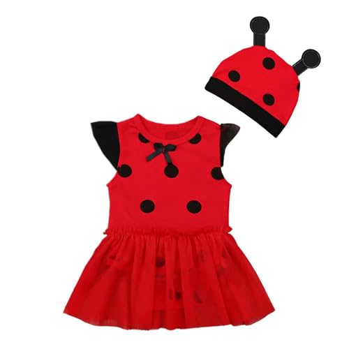 Lito Angels Marienkäfer Ladybug Kostüm Kleid für Baby Mädchen, Body Strampler Onesie Verkleidung mit Hut Größe 0-3 Monate 62 von Lito Angels