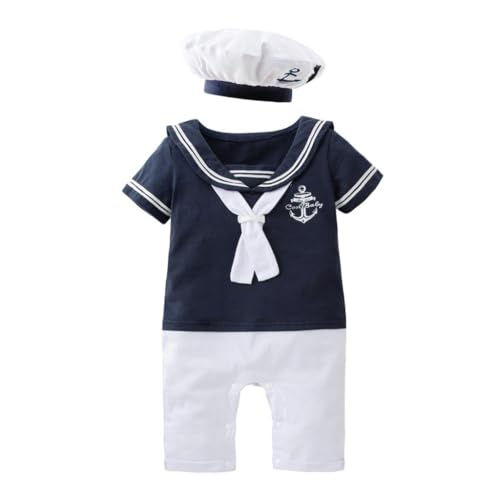 Lito Angels Matrosen Kostüm Kleidung Verkleidung Strampler mit Mütze Hut für Baby Jungen Größe 6-9 Monate 74, Marineblau von Lito Angels