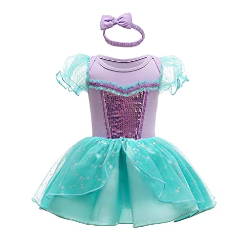 Lito Angels Meerjungfrau Prinzessin Arielle Kleid mit Stirnband für Baby Mädchen, Body Strampler Kostüm Verkleidung, Größe 3-6 Monate 297 von Lito Angels