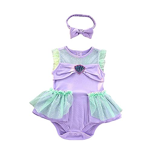 Lito Angels Meerjungfrau Prinzessin Arielle Kleid mit Stirnband für Baby Mädchen, Body Strampler Kostüm Verkleidung, Größe 0-3 Monate von Lito Angels