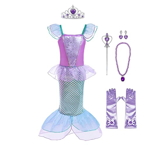 Lito Angels Meerjungfrau Prinzessin Arielle Kostüm Kleid Verkleidung mit Accessoires für Kleinkind Mädchen, Größe 3-4 Jahre 104, Lila (Tag-Nummer 110) von Lito Angels