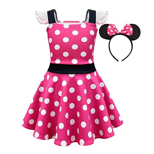 Lito Angels Minnie Mouse Kleid Kostüm Verkleidung mit Maus Ohren Haarreifen für Kinder Mädchen Größe 3-4 Jahre 104, A - Pink von Lito Angels