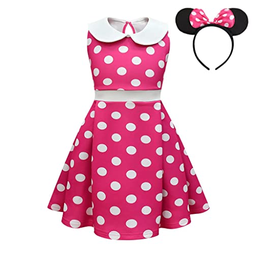 Lito Angels Minnie Mouse Kleid Kostüm Verkleidung mit Maus Ohren Haarreifen für Kinder Mädchen Größe 4-5 Jahre 110, B - Pink von Lito Angels