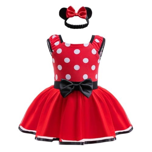 Lito Angels Minnie Mouse Kleid mit Stirnband für Baby Mädchen, Strampler Kostüm Verkleidung, Größe 12-18 Monate 86, Rot von Lito Angels