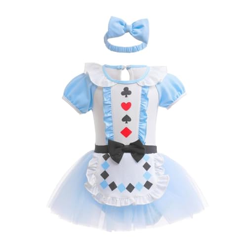 Lito Angels Prinzessin Alice im Wunderland Kostüm Kleid Verkleidung für Baby Mädchen, Body Strampler mit Stirnband Größe 0-3 Monate von Lito Angels