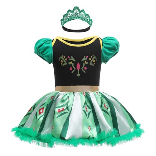 Lito Angels Prinzessin Anna Kleid mit Stirnband für Baby Mädchen, Eiskönigin Body Strampler Kostüm Verkleidung, Größe 0-3 Monate, Grün 298 von Lito Angels