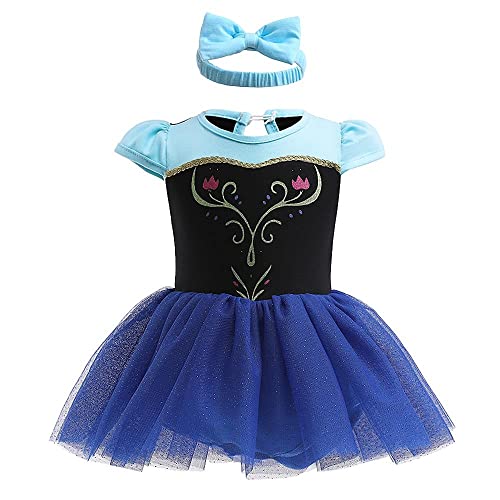 Lito Angels Prinzessin Anna Kleid mit Stirnband für Baby Mädchen, Eiskönigin Body Strampler Kostüm Verkleidung, Größe 18-24 Monate 92, Blau von Lito Angels