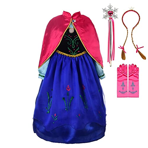 Lito Angels Prinzessin Anna Kostüm Kleid mit Umhang und Zubehör für Kinder Mädchen, Eiskönigin Prinzessinnenkleid Verkleiden, Größe 8-9 Jahre 134 von Lito Angels