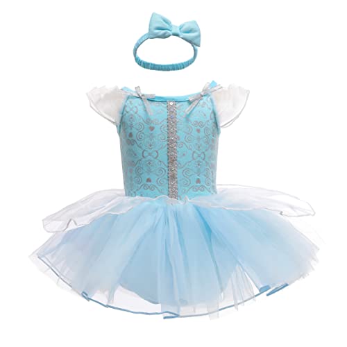 Lito Angels Prinzessin Aschenputtel Cinderella Kleid mit Stirnband für Baby Mädchen, Body Strampler Kostüm Verkleidung, Größe 12-18 Monate, Blau 299 von Lito Angels