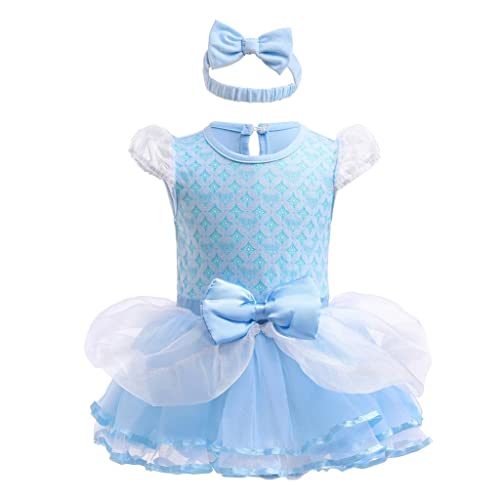 Lito Angels Prinzessin Aschenputtel Kleid mit Stirnband für Baby Mädchen, Body Strampler Kostüm Verkleidung, Größe 12-18 Monate 86, Blau von Lito Angels