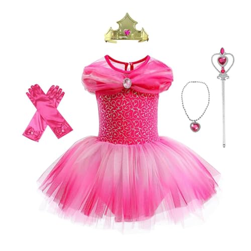 Lito Angels Prinzessin Aurora Dornröschen Ballettkleid Ballerina Kostüm für Kinder Mädchen, Ballett Kleid Tutu Tanzkleid mit Zubehör Größe 5-6 Jahre 116, Pink (Tag-Nummer 120) von Lito Angels