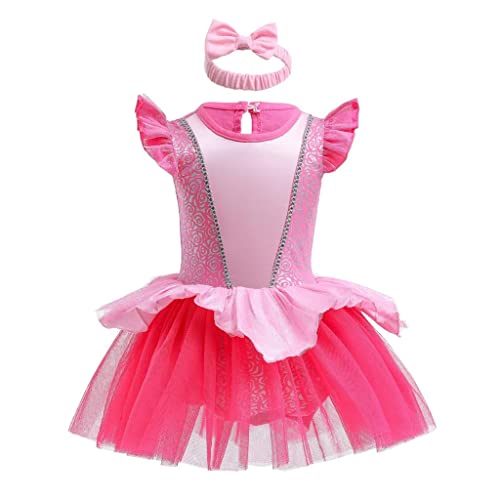 Lito Angels Prinzessin Aurora Kleid mit Stirnband für Baby Mädchen, Dornröschen Body Strampler Kostüm Verkleidung, Größe 18-24 Monate 92, Pink von Lito Angels