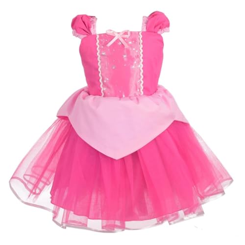 Lito Angels Prinzessin Aurora Kostüm Kleid für Baby Mädchen Dornröschen Verkleidung Sommerkleid heißes Rosa Größe Gr. 3-6 Monate 62 von Lito Angels