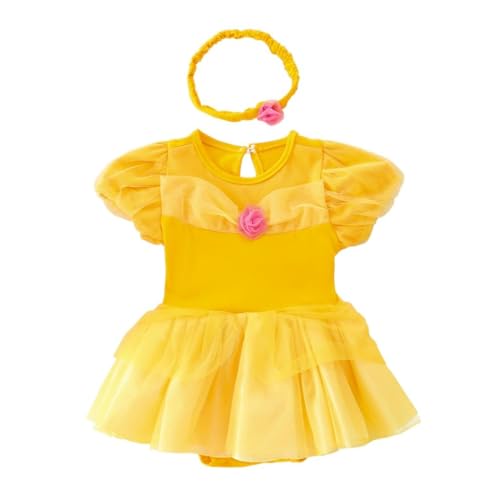 Lito Angels Prinzessin Belle Kleid mit Stirnband für Baby Mädchen, Body Strampler Kostüm Verkleidung, Größe 0-3 Monate von Lito Angels