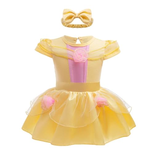 Lito Angels Prinzessin Belle Kostüm Kleid Verkleidung für Baby Mädchen, Body Strampler mit Stirnband Größe 0-3 Monate 56 von Lito Angels